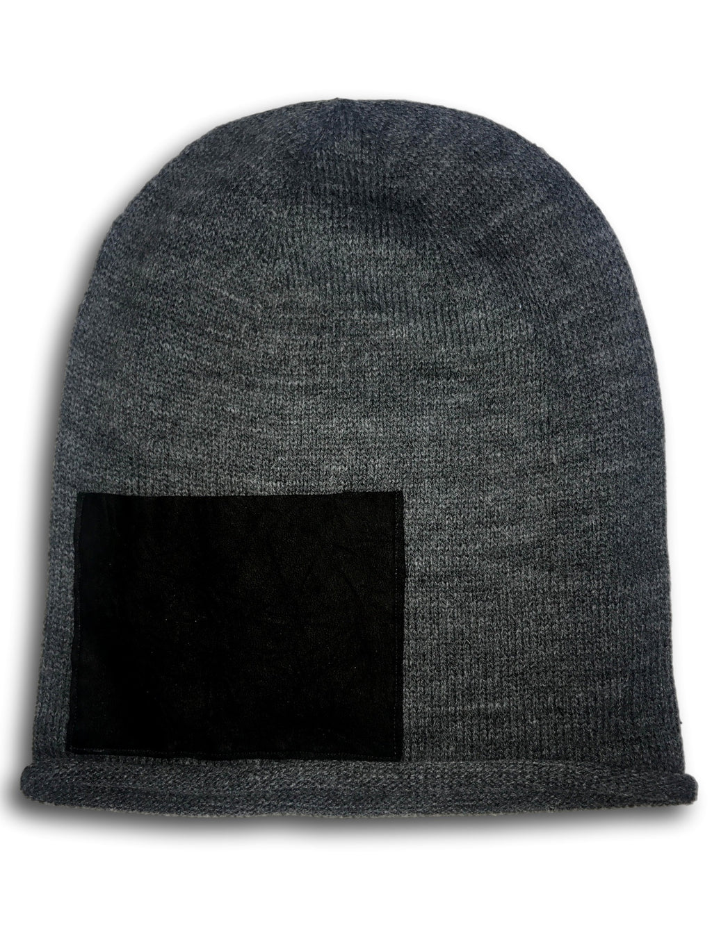 Leather Pocket Slouch Beanie Grey